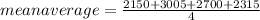 mean average = \frac{2150+3005+2700+2315}{4}