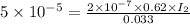 5\times 10^{-5}=\frac{2\times 10^{-7}\times 0.62\times I_2}{0.033}