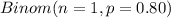 Binom(n=1,p= 0.80)