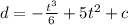 d = -\frac{t\³}{6} + 5t\² + c