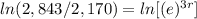 ln(2,843/2,170)=ln[(e)^{3r}]