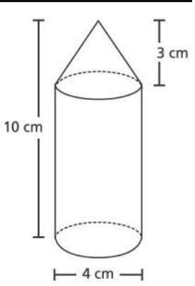 The object below was made by placing a cone on top of a cylinder. The base of the cone is congruent