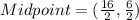 Midpoint=(\frac{16}{2} ,\frac{6}{2} )