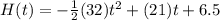H(t) = - \frac{1}{2}(32) t^2 + (21)t + 6.5