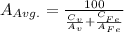 A _{Avg.} = \frac{100}{\frac{C_v}{A _v} + \frac{C__{Fe}}{A _{Fe}} }