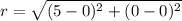 r=\sqrt{(5-0)^2+(0-0)^2