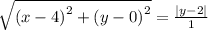 \sqrt{\left ( x-4 \right )^{2}+\left ( y-0 \right )^{2}}=\frac{\left | y-2 \right |}{1}