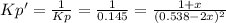 Kp'=\frac{1}{Kp}=\frac{1}{0.145} =\frac{1+x}{(0.538-2x)^2}