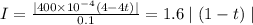 I=\frac{\mid 400\times 10^{-4}(4-4t)\mid }{0.1}=1.6\mid (1-t)\mid