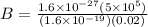 B = \frac{1.6 \times 10^{-27} (5 \times 10^5)}{(1.6 \times 10^{-19})(0.02)}