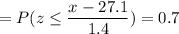 =P( z \leq \displaystyle\frac{x - 27.1}{1.4})=0.7