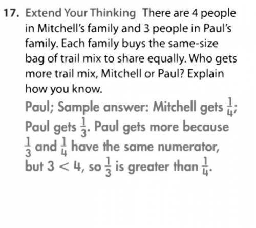 There are 4 people in Mitchell's family in three people in Paul's family each family by the same siz
