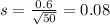 s = \frac{0.6}{\sqrt{50}} = 0.08