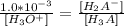 \frac{1.0*10^{-3}}{[H_3O^+]}= \frac{[H_2A^-]}{[H_3A]}