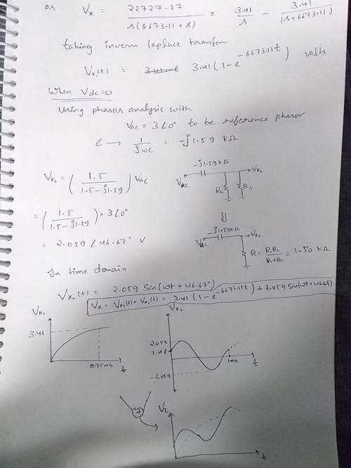 R1 = 2.2 kΩ R2 = 4.7 kΩ C = 0.1 F Vdc = +5 V Vac = 5 V peak f = 1 kHz A. Use superposition to calcul
