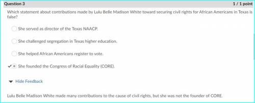 please Which statement about contributions made by Lulu Belle Madison White towardsecuring civil rig