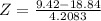 Z = \frac{9.42 - 18.84}{4.2083}