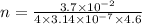 n=\frac{3.7\times 10^{-2}}{4\times 3.14\times 10^{-7}\times 4.6}