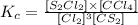 K_c=\frac{[S_2Cl_2]\times [CCl_4]}{[Cl_2]^3[CS_2]}