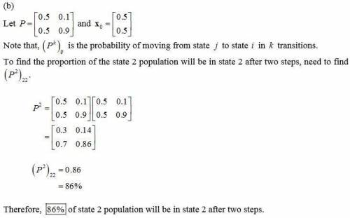 Let P = 0.5 0.1 0.5 0.9 be the transition matrix for a Markov chain with two states. Let x0 = 0.5 0.