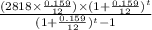 \frac{(2818 \times \frac{0.159}{12}) \times (1+ \frac{0.159}{12})^t }{(1+\frac{0.159}{12})^t-1}