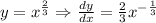 y=x^{\frac{2}{3}} \Rightarrow \frac{d y}{d x}=\frac{2}{3} x^{-\frac{1}{3}}