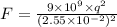 F=\frac{9\times 10^9\times q^2}{(2.55\times 10^{-2})^2}