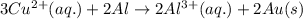 3Cu^{2+}(aq.)+2Al\rightarrow 2Al^{3+}(aq.)+2Au(s)