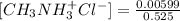 [CH_3NH_3^+Cl^-]=\frac{0.00599}{0.525}