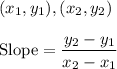 (x_1,y_1),(x_2,y_2)\\\\\text{Slope} = \dfrac{y_2-y_1}{x_2-x_1}\\\\
