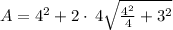 A=4^2+2\cdot \:4\sqrt{\frac{4^2}{4}+3^2}