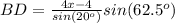 BD=\frac{4x-4}{sin(20^o)}sin(62.5^o)
