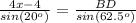 \frac{4x-4}{sin(20^o)}=\frac{BD}{sin(62.5^o)}