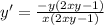 y'=\frac{-y(2xy-1)}{x(2xy-1)}