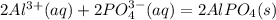 2Al^{3+} (aq) +2PO_{4}^{3-} (aq) = 2AlPO_{4} (s)