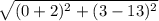 \sqrt{(0+2)^{2}+(3-13)^{2}  }
