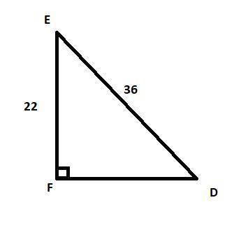 Angle FEDwith angleF=90degree, ED=36, and FE=22, calcularé the measures of the unknown angles and th