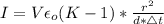 I=V\epsilon_o (K-1) * \frac{r^2}{d*\triangle t}