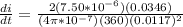 \frac{di}{dt} = \frac{2(7.50*10^{-6})(0.0346)}{(4\pi*10^{-7})(360)(0.0117)^2}