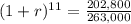 (1 + r) ^ {11} = \frac{202,800}{263,000}\\