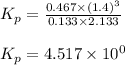 K_p=\frac{0.467\times (1.4)^3}{0.133\times 2.133}\\\\K_p=4.517\times 10^0