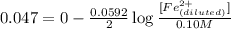 0.047=0-\frac{0.0592}{2}\log \frac{[Fe^{2+}_{(diluted)}]}{0.10M}