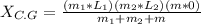 X_{C.G} = \frac{(m_1 *L_1)(m_2*L_2) (m * 0)}{m_1 +m_2 + m}