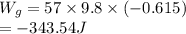 W_g=57\times 9.8\times (-0.615) \\= - 343.54 J