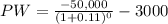 PW = \frac{-50,000}{(1+0.11)^0}-3000