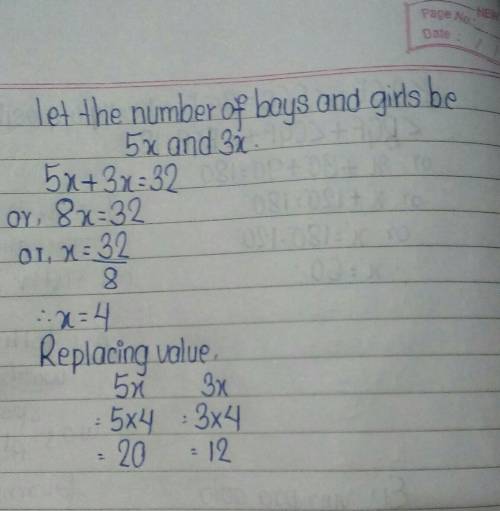 The ratio of boys to girls in a class is 5:3. There are 32 students in the class. How many students