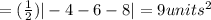 =(\frac{1}{2})|-4-6 -8|= 9 units^2