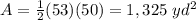 A=\frac{1}{2}(53)(50)=1,325\ yd^2