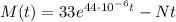 M(t)=33e^{44\cdot 10^{-6}t}-Nt