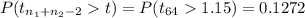 P(t_{n_{1}+n_{2}-2}t)=P(t_{64}1.15)=0.1272